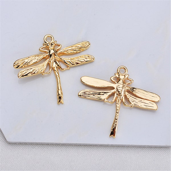 20pcs 24K Gold Plated Dragonfly Pendant Charm,Brass Dragonfly Pendant for Necklace Earring Jewelry Making Wholesale