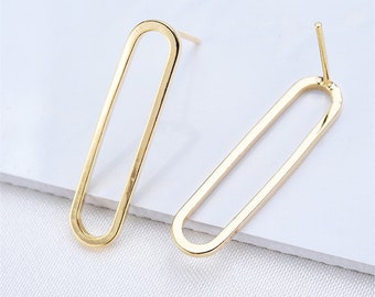 10pcs 24K Real Gold Plated Brass Oval Earring Stud,Ear Posts,Brass Earring Attachment Jewelry Finding Wholesale