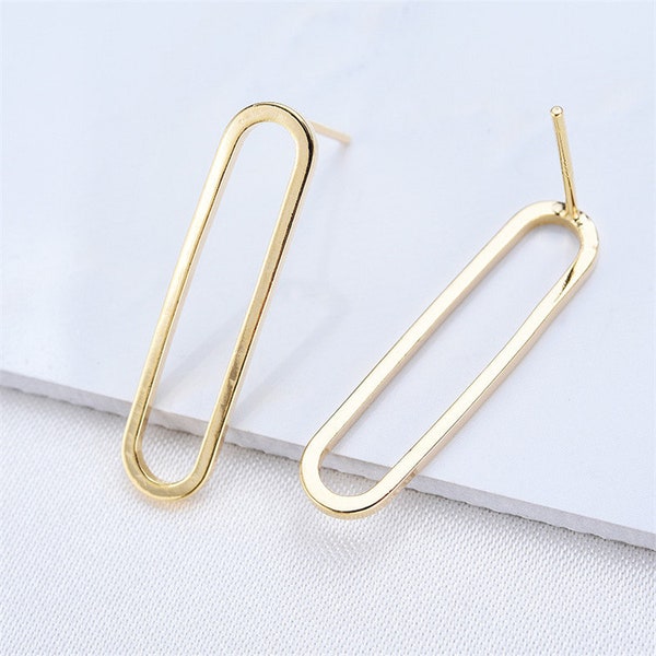 10pcs 24K Real Gold Plated Brass Oval Earring Stud,Ear Posts,Brass Earring Attachment Jewelry Finding Wholesale