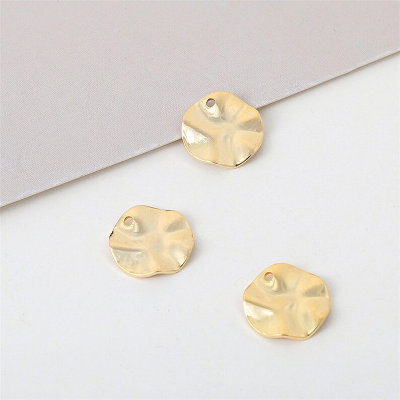20pcs 8mm Real Gold Plated Brass Round Coin Pendant Charm,Hammered Gold Disc Charm Pendant,Polished Gold Plated,Nickel Lead Free