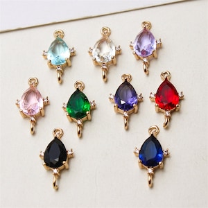 10pcs Teardrop Shape Zircon Connector Charm,Crystal Gemstone Water Drop Shape Earring Connector Pendant Charm Wholesale