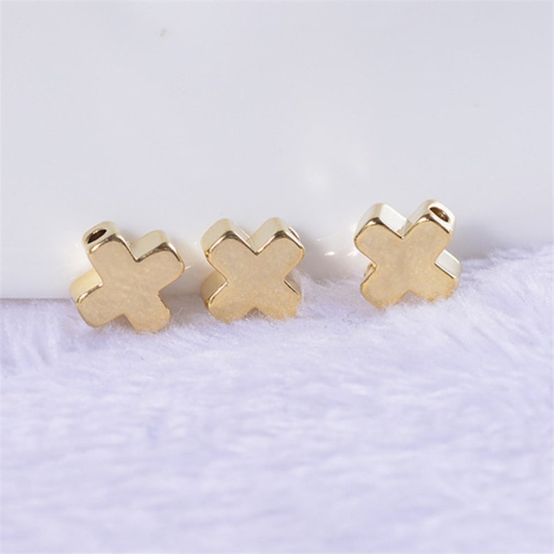 Wholesale 100pcs 24K Real Gold Plated Brass Cross Beads Bracelet Beads,Polished Gold Plated Brass Diy Jewelry Accessories