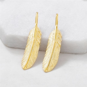 10pcs Real Gold Plated Brass Feather Pendant Charm,Feather Necklace Pendant Charm Wholesale Lead Nickel Free