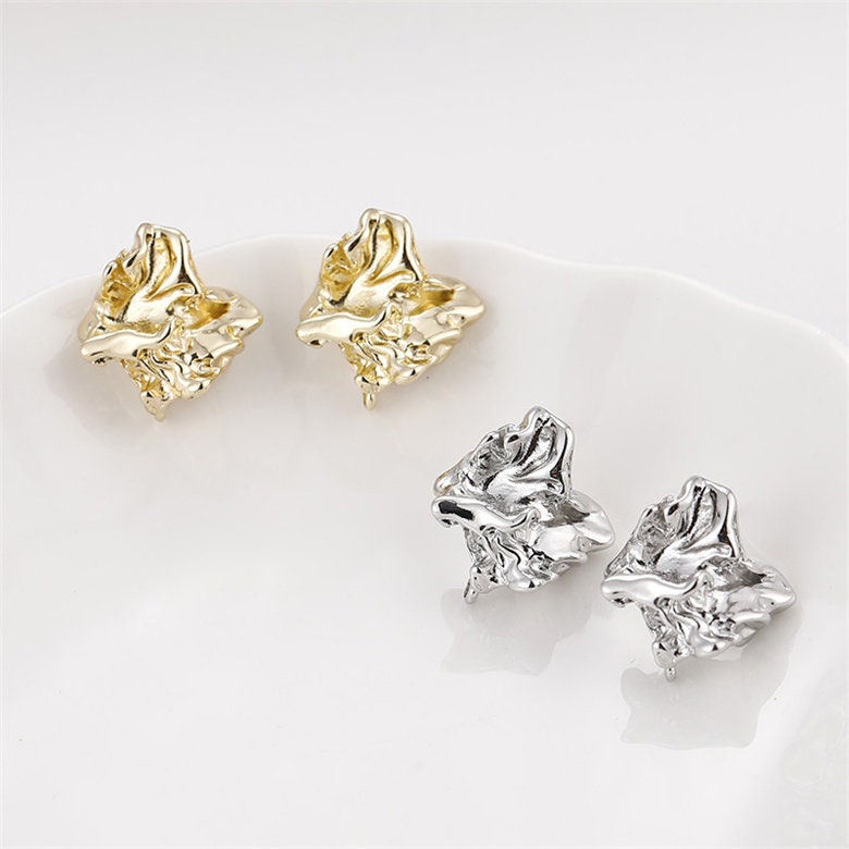 4pcs 14K Real Gold Plated Earrings Studhammered Gold Platinum Etsy