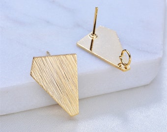 10pcs cepillado oro chapado latón pendiente geométrico perno, postes de oreja chapados en oro real con lazo, accesorio de pendiente de latón encontrar al por mayor