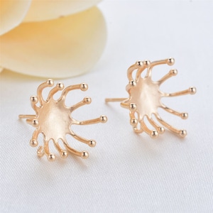 20pcs 24K Gold Plated Flower Ear Stud,Flower Ear Post Stud with Loop,Real Gold Plated Brass Earring Stud Attachment Finding Wholesale