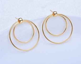 Bulk 10pcs 24K Real Gold Plated Brass Circle Earring Stud,Round Earrings Posts,Brass Earring Component Jewelry Finding Wholesale