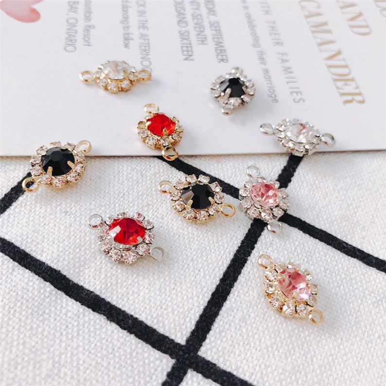10pcs Shiny Round Shape Rhinestone Crystal Connector Charm,Gemstone Earring Connector Pendant Charm Wholesale image 4
