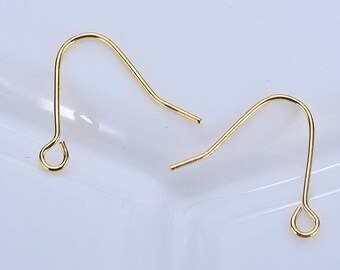 Wholesale 100pcs Real Gold Plated Earring Hook,Brass Ear Wire,Ear Post with Loop,Earring Attachment Finding Lead Nickel Free