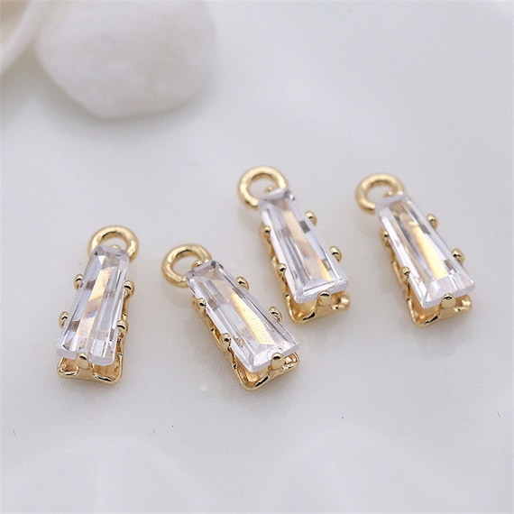 20pcs Mini Shiny Clear Zircon Rectangle Earring Pendant,CZ Pave Geometric Pendant,14K Real Gold Plated Brass Jewelry Pendant Charm