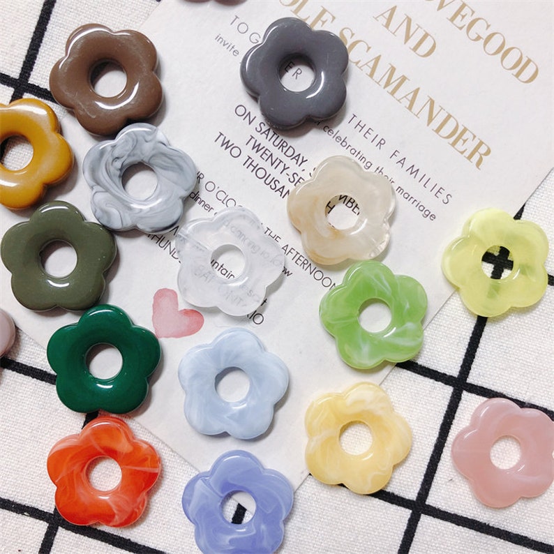 10PCS Resin Flower Pendant Charm,Acetate Acrylic Fresh Colors Hollow Flower Earring Charm DIY Jewelry image 3