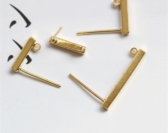 20pcs 14K Real Gold Plated Brass Earring,Rectangle Earring,Stud Earring Post Earring with Loop,Earring Wires Attachment Finding