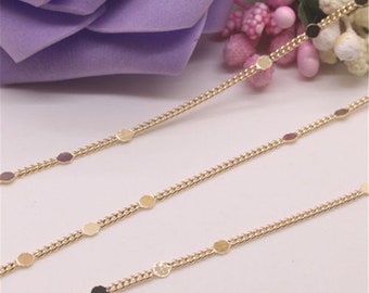 2 Meters Real Gold Plated Brass Curb Chains,Gold Plated Link Chain with Flat Disc,Chain Jewelry Finding Wholesale,Nickel Lead Free