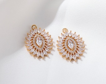 5pcs CZ Pave Zircon Charm Pendant,Clear Cubic Zirconia Crystal Flower Pendant,Gold Plated Brass Flower Jewelry Finding Wholesale