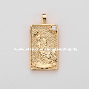 5pcs The Strength Tarot Card Charm,18K Gold Plated Brass Tarot Card Pendant Charm,Tarot Card Pendant Jewelry Making Wholesale