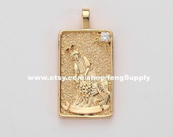 5pcs The Strength Tarot Card Charm,18K Gold Plated Brass Tarot Card Pendant Charm,Tarot Card Pendant Jewelry Making Wholesale