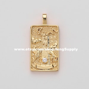 5 stuks De Toren Tarot Kaart Charme, 18K Vergulde Messing Tarot Kaart Hanger Charme, Tarot Kaart Hanger Sieraden Maken Groothandel Nikkel Loodvrij