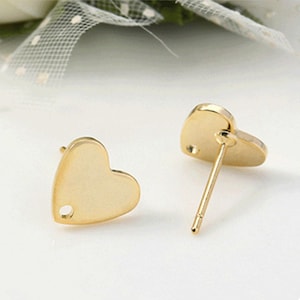 High-quality 10pcs Real Gold Plated Heart Shape Ear Stud,Gold Ear Wire Post,Gold Plated Brass Earring Stud Attachment Finding Wholesale