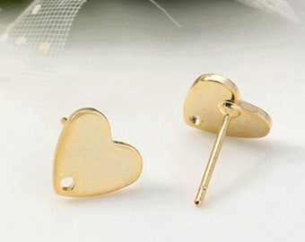 High-quality 10pcs Real Gold Plated Heart Shape Ear Stud,Gold Ear Wire Post,Gold Plated Brass Earring Stud Attachment Finding Wholesale