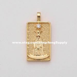 5pcs De Hoge Priesteres Tarot Card Charm, 18K Vergulde Messing Tarot Card Hanger, Tarot Card Hanger Sieraden Maken Groothandel