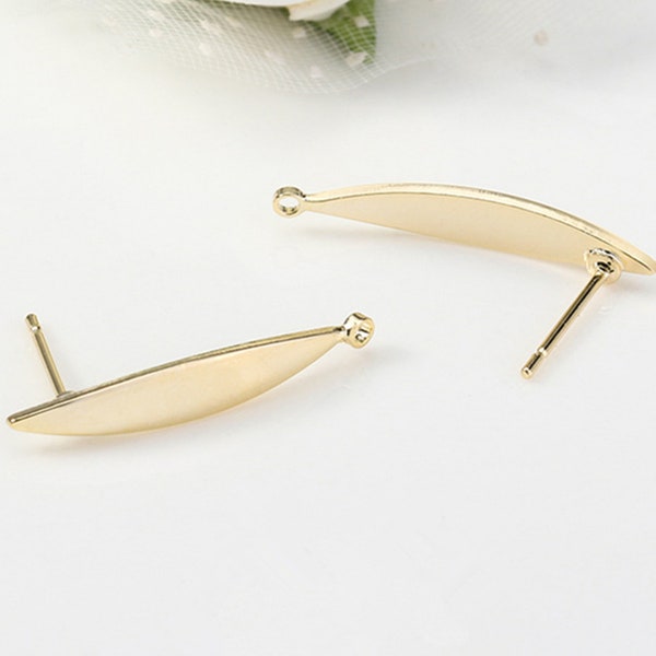 High-quality 10pcs Real Gold Plated Ear Stud,Geometric Shape Ear Post with Loop,Gold Plated Brass Earring Attachment Finding Wholesale