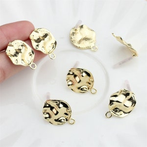 10pcs Hammered Gold Earring Stud with Loop,Earring Attachment Finding Wholesale