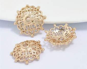 20pcs 24K Gold Plated Brass Hollow Flower Beads Caps Tassel Caps,Floral Caps Accessories Diy Jewerly Findings Wholesale
