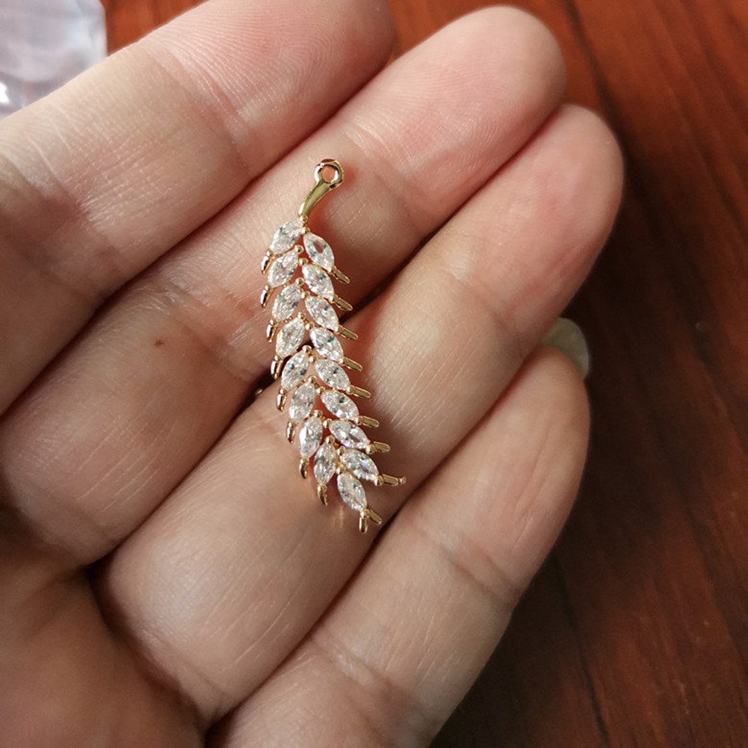 5pcs Shiny CZ Pave Leaf Charm Pendant,cubic Zirconia Crystal