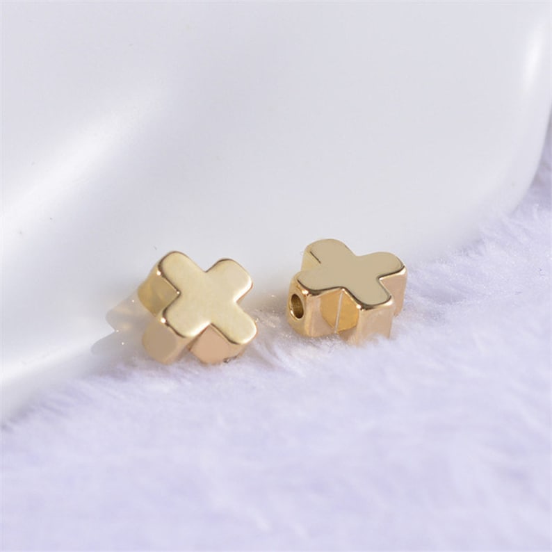 Wholesale 100pcs 24K Real Gold Plated Brass Cross Beads Bracelet Beads,Polished Gold Plated Brass Diy Jewelry Accessories