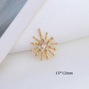 10pcs Shiny CZ Pave Zircon Snowflake Pendant,Clear Cubic Zirconia Crystal Flower Charm Jewelry Finding Wholesale
