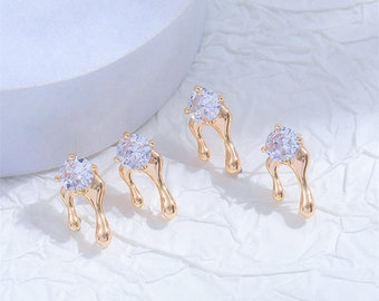 4pcs Clear Zircon Crystal Dripping Stud, Cubic Zirconia
