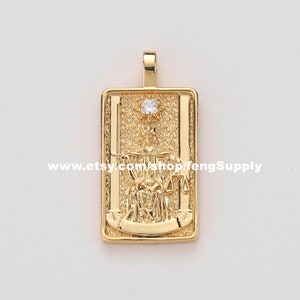 5pcs De Justitie Tarot Card Charm, 18K Vergulde Messing Tarot Card Hanger Charm, Tarot Card Hanger Sieraden Maken Groothandel