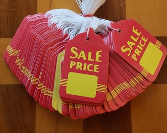 Size #8 "Sale Price" Red Yellow Strung Merchandise Price Tags 1-3/4" X 2-7/8"