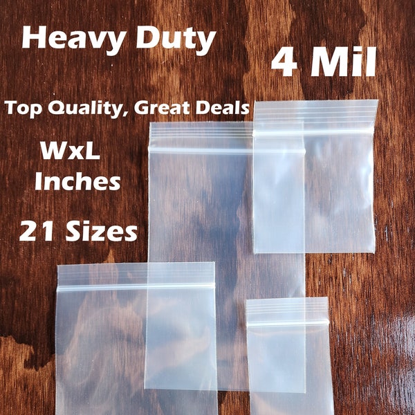 Bolsas de plástico transparente resistente con cierre de 100 unidades, 4 milésimas de pulgada de grosor, con cierre superior resellable, grandes y pequeñas, para guardar cuentas y joyas.