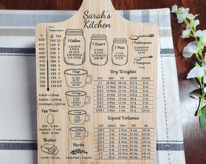 Bamboo Chef's Easel, Cookbook Stand, iPad Tablet Holder, Imperial Metric Conversions, Kitchen Recipe Board, Laser Engraved Decor, Custom