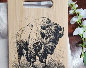 Custom Bison Buffalo Wooden Cutting Board, Cheese Board, Charcuterie Board, Wedding Gift, Kitchen Serving Board, Bread Board, Laser Engraved