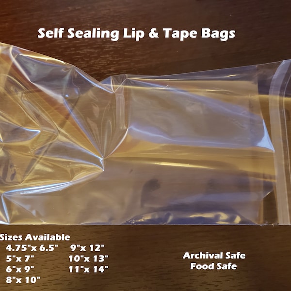 100 pcs Clear Lip & Tape Bag, 1.6 mil, Resealable Self Adhesive Plastic Storage Food and Archival Safe Parts Craft Cello Style Snack Baggie