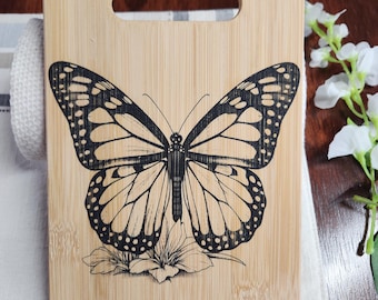 Custom Butterfly Wooden Cutting Board, Cheese Board, Charcuterie Board, Wedding Gift, Kitchen Serving Board, Bread Board, Laser Engraved