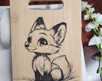 Custom Fox Wooden Cutting Board, Cheese Board, Charcuterie Board, Wedding Gift, Serving Board, Bread Board, Laser Engraved, Kitchen Decor