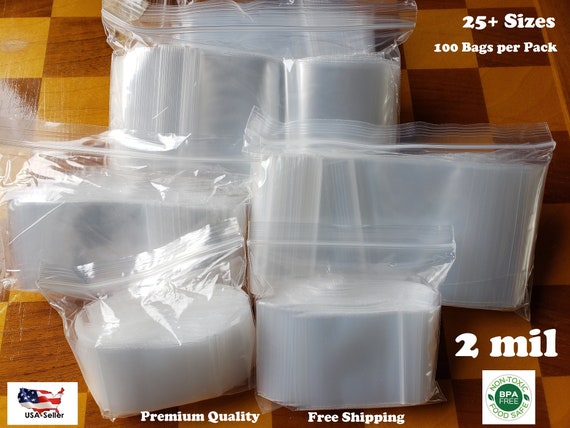 100 Count Clear Plastic Zip Bags, 2mil Standard Duty, Resealable Top Lock  Large Small Mini Baggies for Beads Jewelry Dry Food Storage 