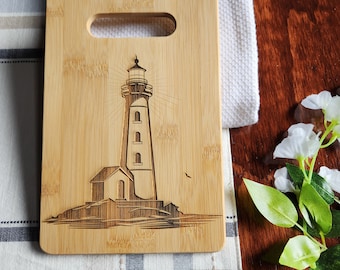 Custom Lighthouse Wooden Cutting Board, Cheese Board, Charcuterie Board, Wedding Gift, Kitchen Serving Board, Bread Board, Laser Engraved
