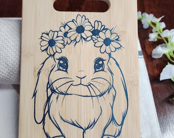 Custom Bunny Rabbit Wooden Cutting Board, Cheese Board, Charcuterie Board, Wedding Gift, Kitchen Serving Board, Bread Board, Laser Engraved