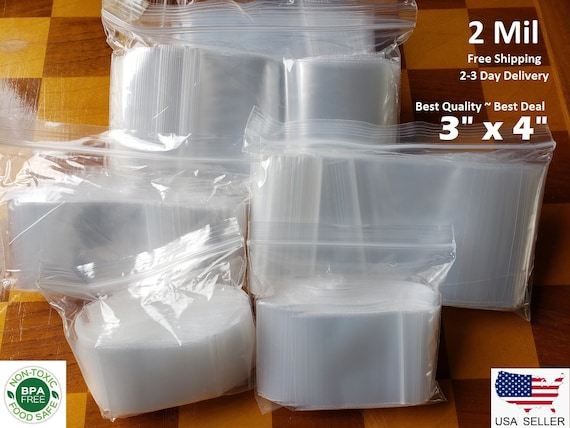 3 X 4 Clear Plastic Zip Bags, 2mil Thickness, Reclosable Top Lock