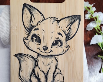 Custom Fox Wooden Cutting Board, Cheese Board, Charcuterie Board, Wedding Gift, Serving Board, Bread Board, Laser Engraved, Kitchen Decor