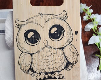 Custom Owl Wooden Cutting Board, Cheese Board, Charcuterie Board, Wedding Gift, Serving Board, Bread Board, Laser Engraved, Kitchen Decor