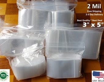3" x 5" Clear Plastic Zip Bags, 2Mil Thickness, Reclosable Top Lock Large Small Mini Baggies For Beads Jewelry Merchandise Storage Container