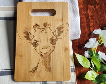 Custom Giraffe Wooden Cutting Board, Cheese Board, Charcuterie Board, Wedding Gift, Serving Board, Bread Board, Laser Engraved Kitchen Decor