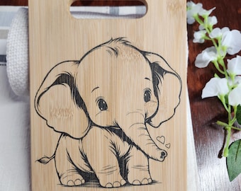 Custom Elephant Wooden Cutting Board, Cheese Board, Charcuterie Board, Wedding Gift, Kitchen Serving Board, Bread Board, Laser Engraved