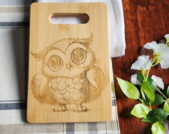 Custom Owl Wooden Cutting Board, Cheese Board, Charcuterie Board, Wedding Gift, Serving Board, Bread Board, Laser Engraved, Kitchen Decor