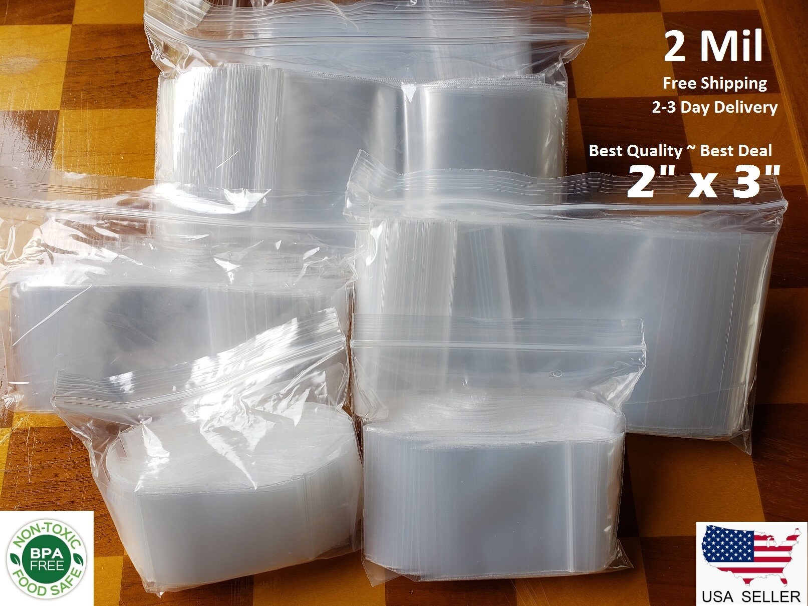 PAN-CO 2x3 Green Plastic Zip Lock Bags – 2 Mil, Reclosable Jewelry/Storage Bags (100 Pack)